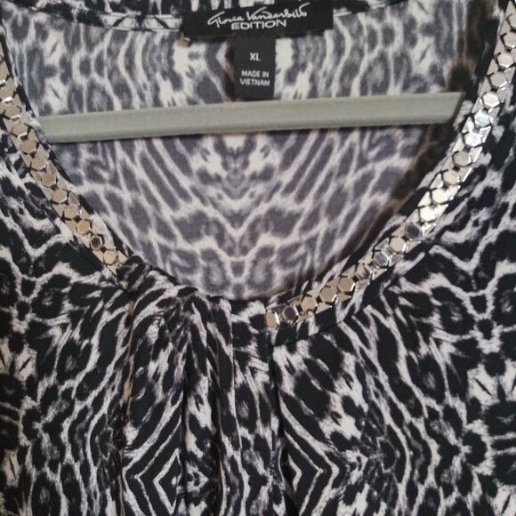 Gloria Vanderbilt Edition Black & White Abstract Print Top XL 3/4 Sleeve Stretch - Picture 6 of 13